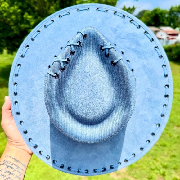 Blue Toile Dog Print Burned Suede Hat - Picture 2 of 5